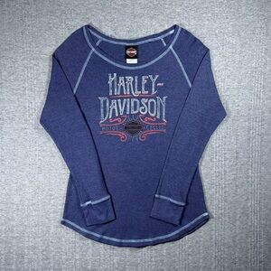 Vintage Y2K Harley Davidson Womens Long Sleeve Shirt Thermal Blue XL Lexington